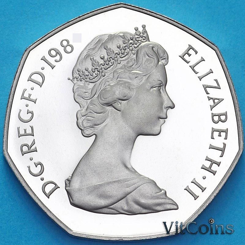 Монета Великобритания 50 пенсов 1983 год. Пруф Монета Великобритания 50 пенсов 1983 год. Пруф