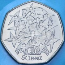Великобритания 50 пенсов 1998 год. 25 лет присоединения Великобритании к Евросоюзу. BU