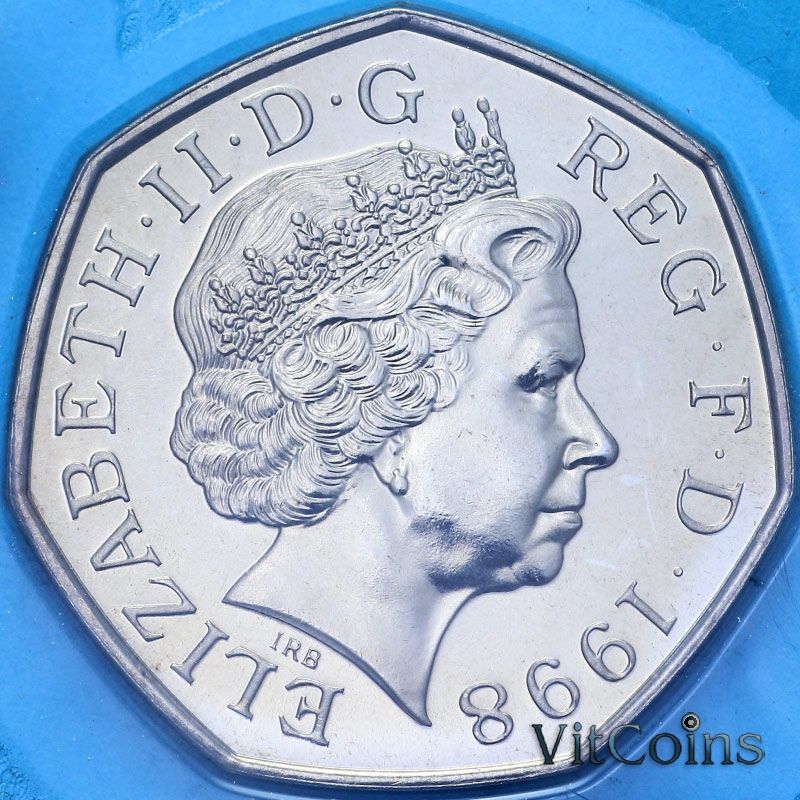 Монета Великобритания 50 пенсов 1998 год. 25 лет присоединения Великобритании к Евросоюзу. BU