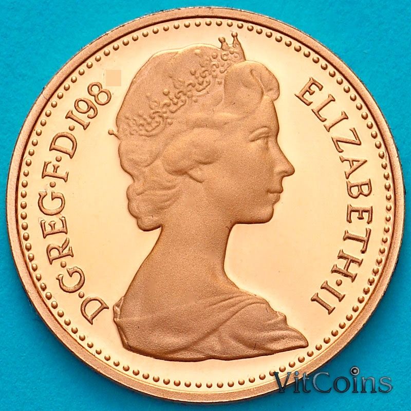 Монета Великобритания 1 пенни 1983 год. Пруф