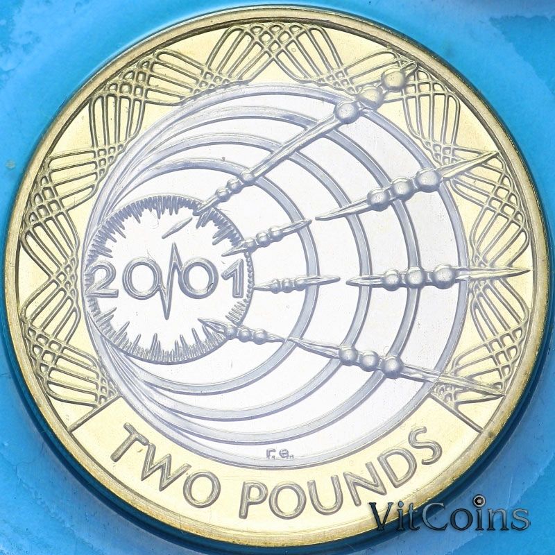 Монета Великобритания 2 фунта 2001 год. 100 лет Телеграфа Маркони. BU