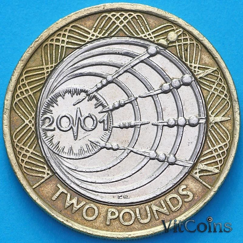 Монета Великобритания 2 фунта 2001 год. 100 лет Телеграфа Маркони