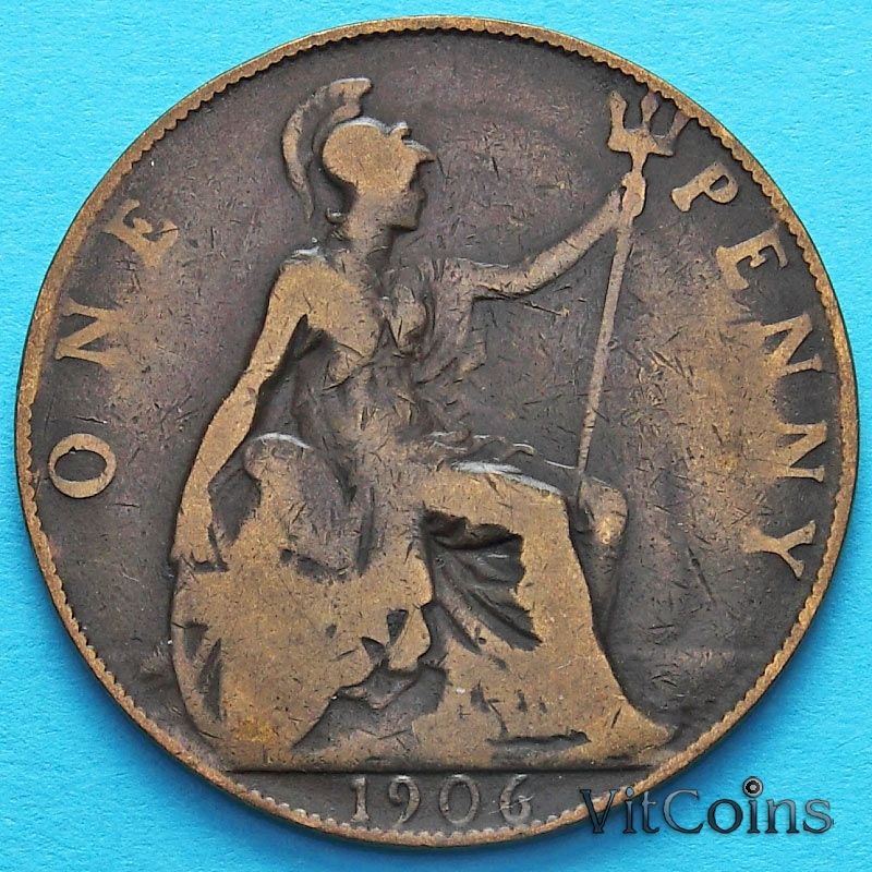 Монета Великобритании 1 пенни 1906 год. 