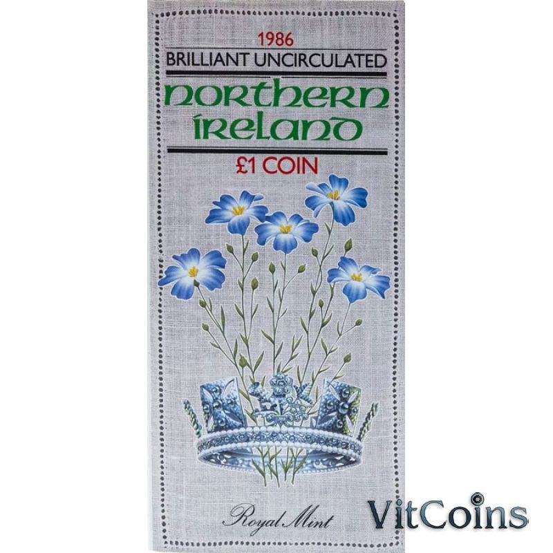 Монета Великобритания 1 фунт 1986 год. Лён. Буклет. BU Монета Великобритания 1 фунт 1986 год. Лён. Буклет. BU