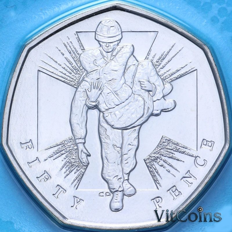 Монета Великобритания 50 пенсов 2006 год.  Крест Виктории, солдат. BU