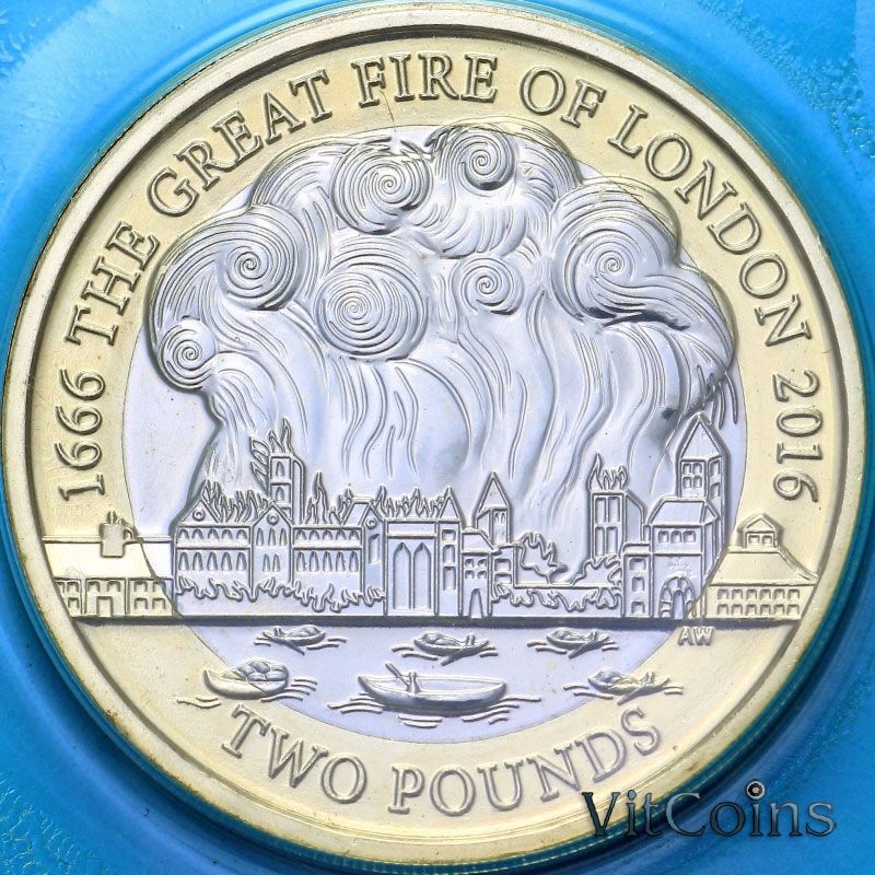 Монета Великобритания 2 фунта 2016 год. Великий Лондонский пожар. BU