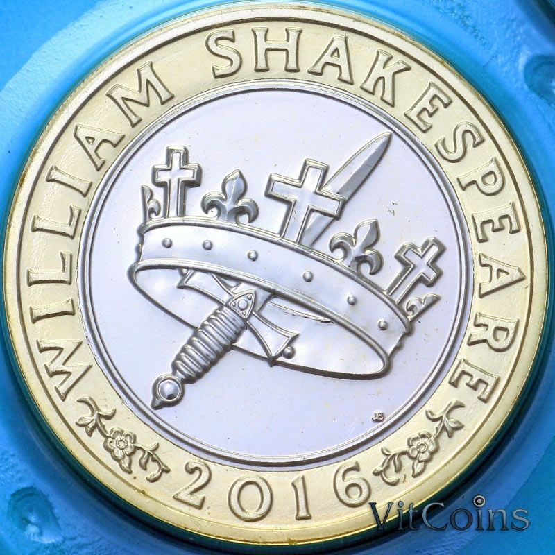 Монета Великобритания 2 фунта 2016 год. Шекспир. История. BU