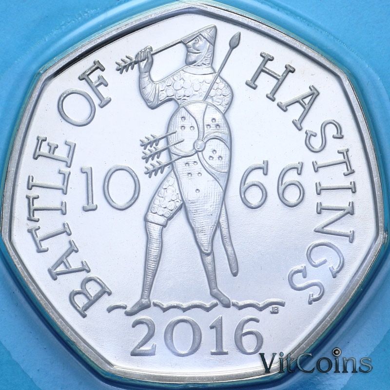 Монета Великобритания 50 пенсов 2016 год. 950 лет Битве при Гастингсе. BU