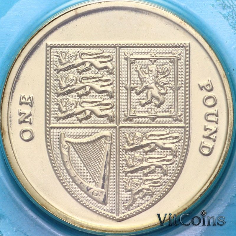 Монета Великобритания 1 фунт 2016 год. Щит. 5-ый портрет.BU