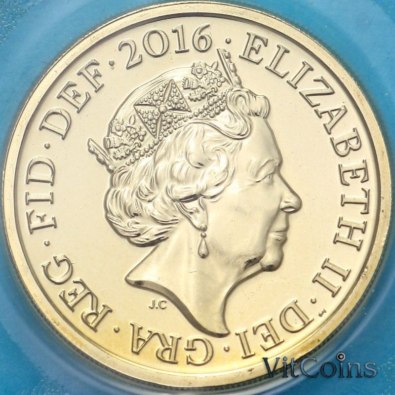 Монета Великобритания 1 фунт 2016 год. Щит. 5-ый портрет.BU