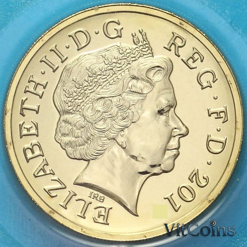 Монета Великобритания 1 фунт 2013 год. Щит королевского герба. BU