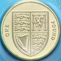 Великобритания 1 фунт 2014 год. Щит королевского герба. BU