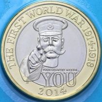 Великобритания 2 фунта 2014 год. 100 лет Первой Мировой войне. BU