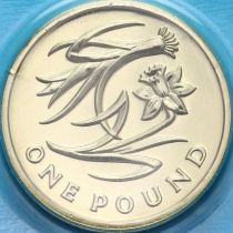 Великобритания 1 фунт 2013 год. Флора Уэльса - Лук-порей и нарцисс. BU