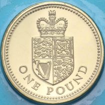 Великобритания 1 фунт 1988 год. Коронованный королевский щит. BU
