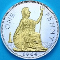 Великобритания 1 пенни 1964 год. Позолота