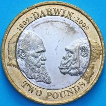 Великобритания 2 фунта 2009 год. Чарльз Дарвин