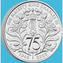 Великобритания 5 фунтов 2023 год. 75 лет королю Карлу III. BU