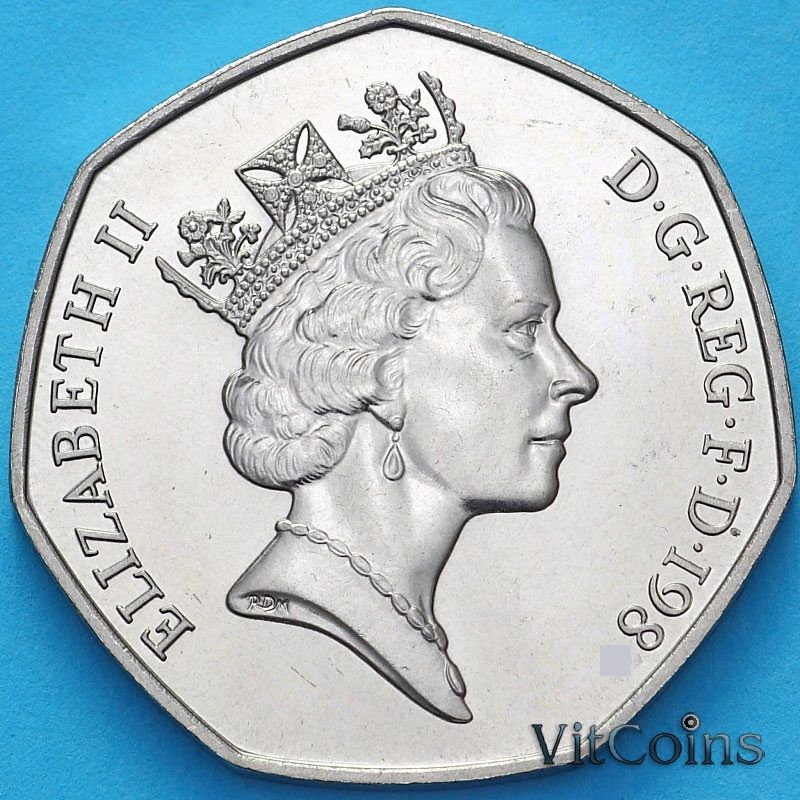 Монета Великобритания 50 пенсов 1985 год. Монета Великобритания 50 пенсов 1985 год.
