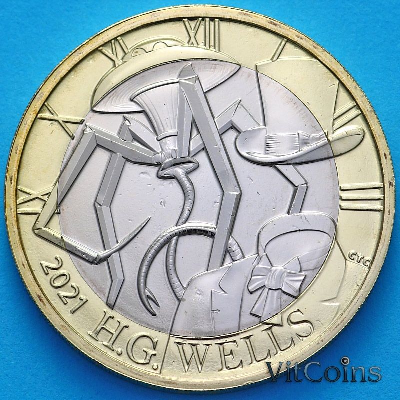 Монета Великобритания 2 фунта 2021 год . Герберт Джордж Уэллс