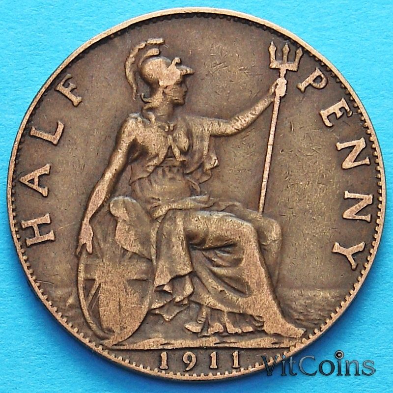 Монета Великобритании 1/2 пенни 1911 год. 
