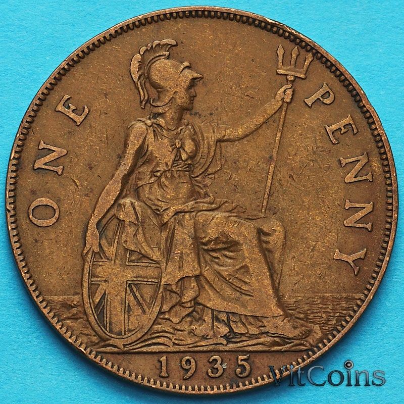 Монета Великобритании 1 пенни 1935 год. 