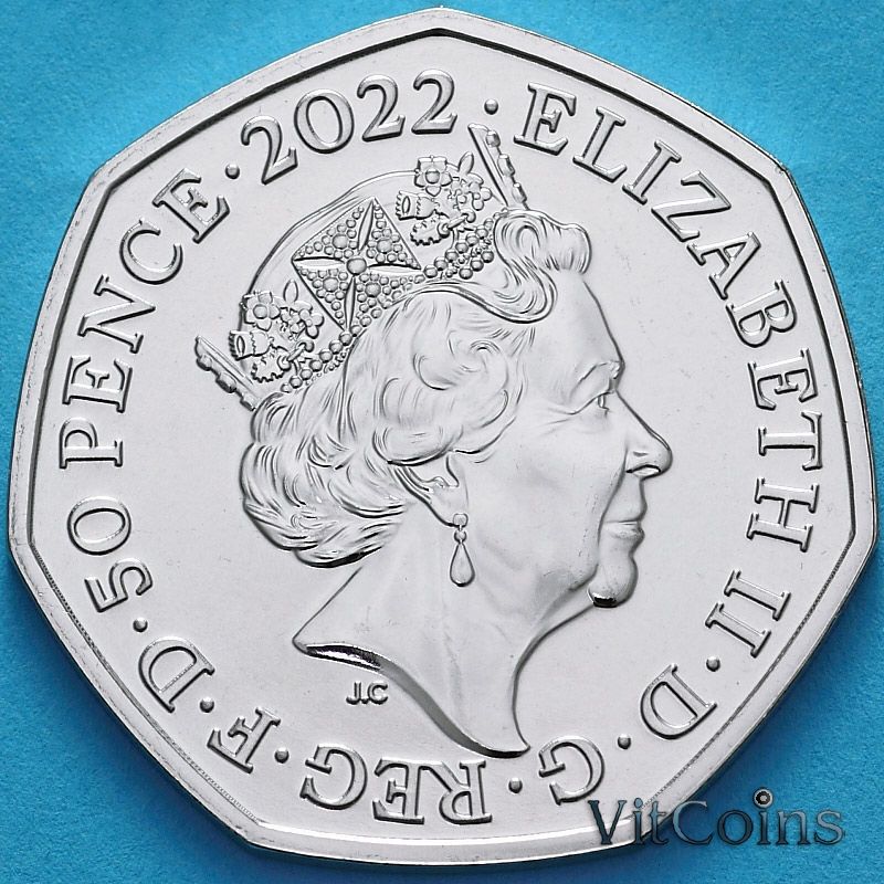 Монета Великобритания 50 пенсов 2022 год. 70 лет правления Елизаветы II. BU