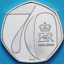 Великобритания 50 пенсов 2022 год. 70 лет правления Елизаветы II. BU