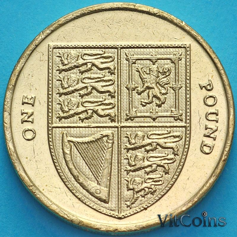 Монета Великобритания 1 фунт 2015 год. Щит