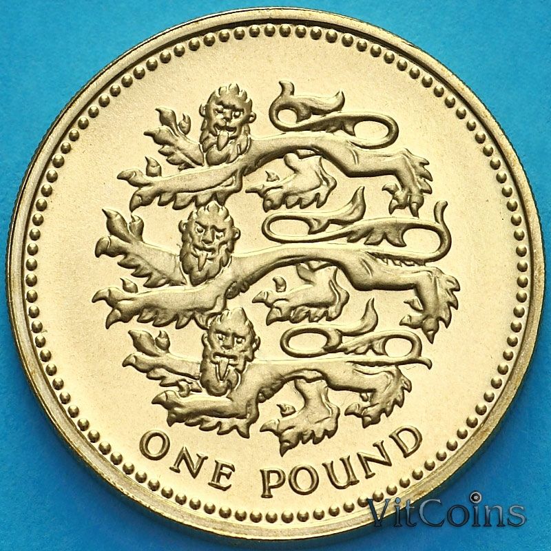 Монета Великобритания 1 фунт 2002 год. Английские львы. Proof