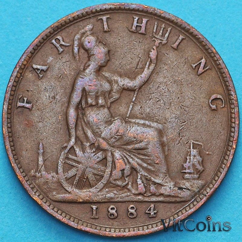 Монета Великобритания 1 фартинг 1884 год.