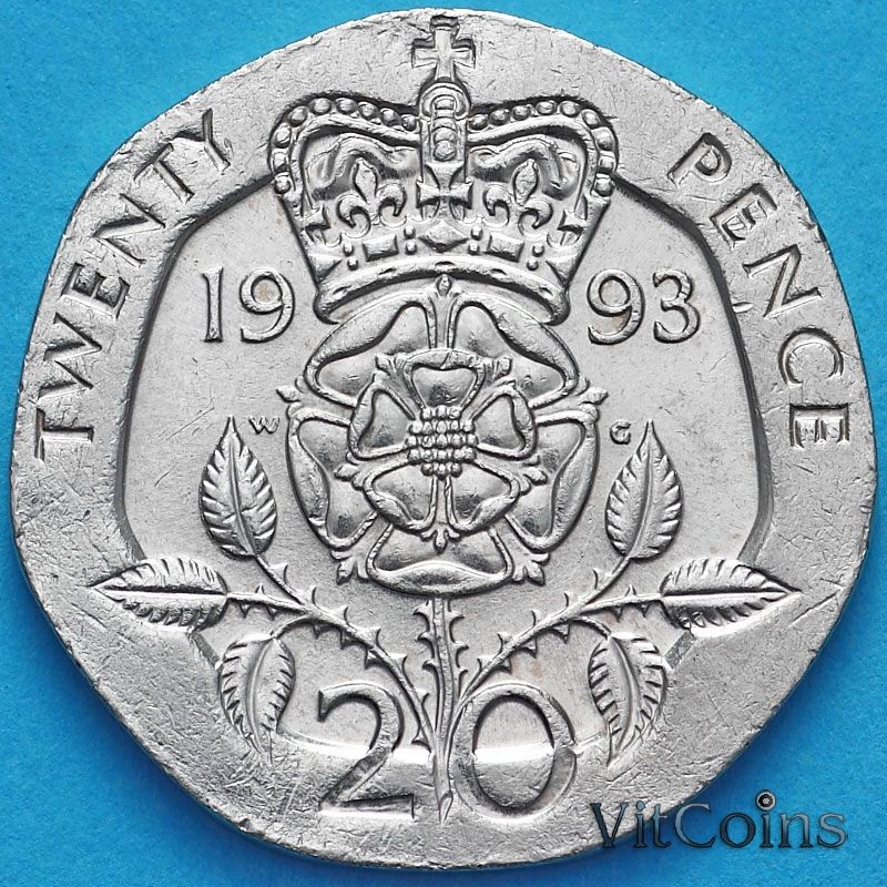 Монета Великобритания 20 пенсов 1993 год.
