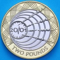 Великобритания 2 фунта 2001 год. 100 лет Телеграфа Маркони. Proof