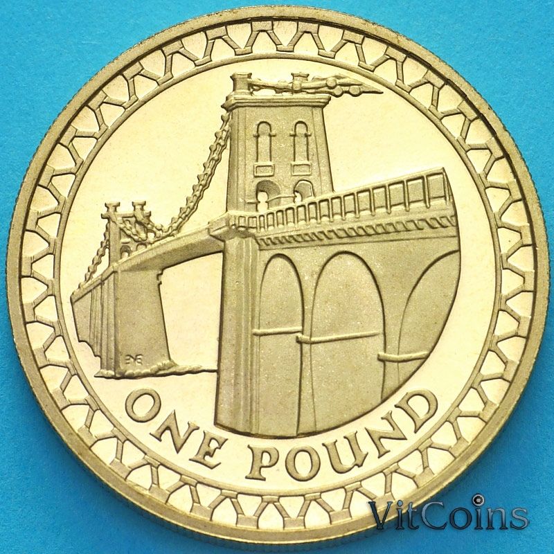 Монета Великобритания 1 фунт 2005 год. Висячий мост через Менай. Proof