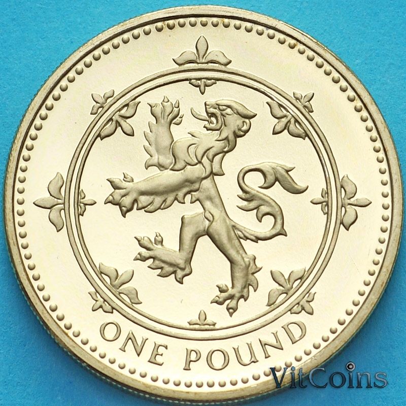 Монета Великобритания 1 фунт 1999 год. Шотландский Лев. Proof