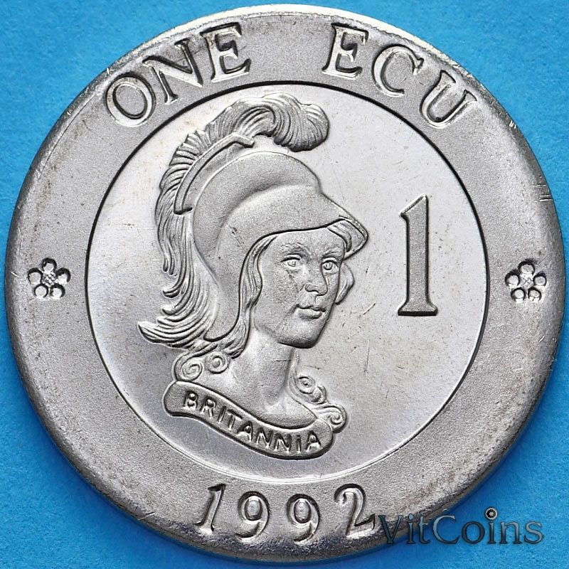 Монета Великобритания 1 экю 1992 год. Бюст Британии