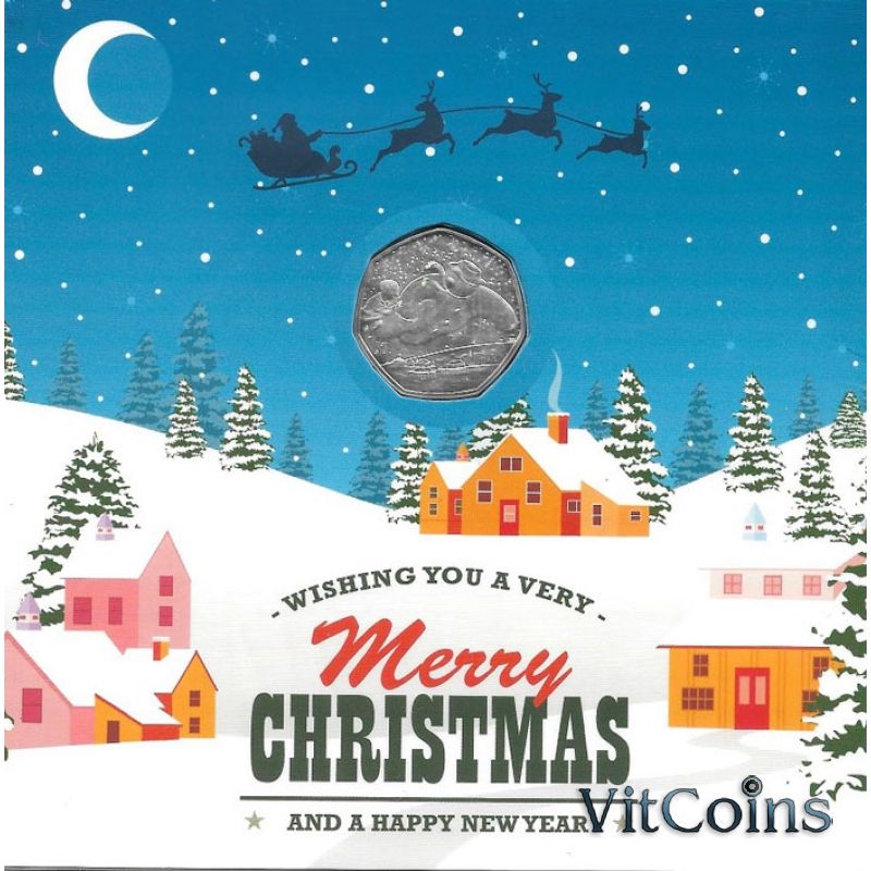 Монета Великобритания 50 пенсов 2018 год. Рождество, снеговик. Блистер Монета Великобритания 50 пенсов 2018 год. Рождество, снеговик. Блистер