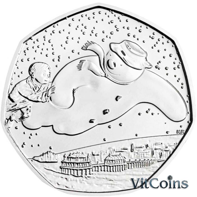 Монета Великобритания 50 пенсов 2018 год. Рождество, снеговик. Блистер Монета Великобритания 50 пенсов 2018 год. Рождество, снеговик. Блистер