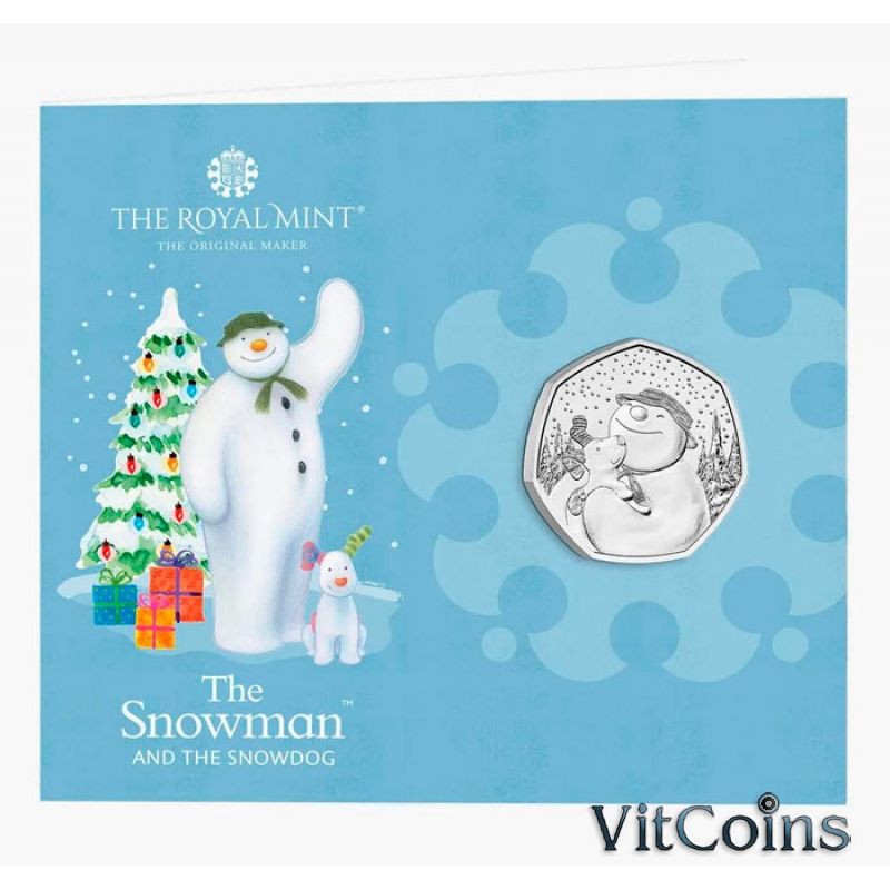 Монета Великобритания 50 пенсов 2022 год. Рождество. Снеговик. Буклет