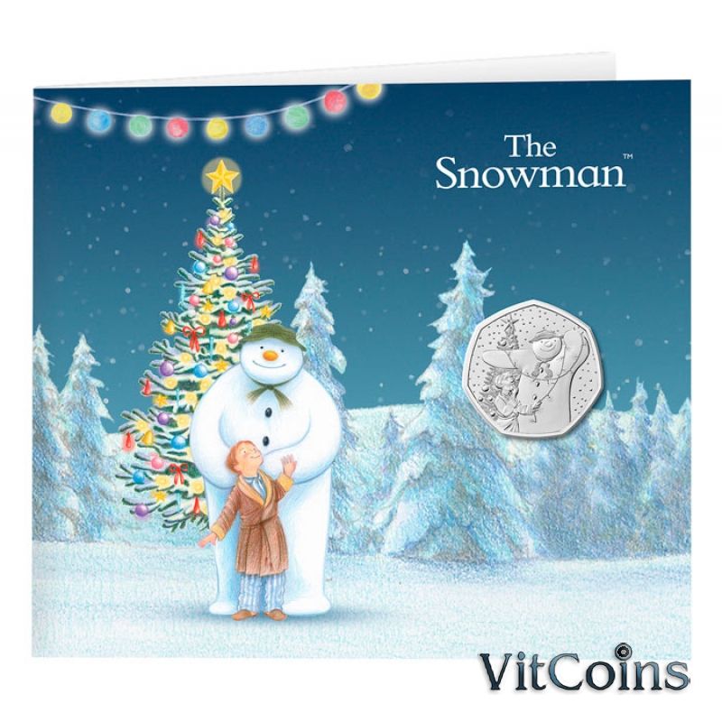 Монета Великобритания 50 пенсов 2025 год. Рождество. Снеговик. Буклет