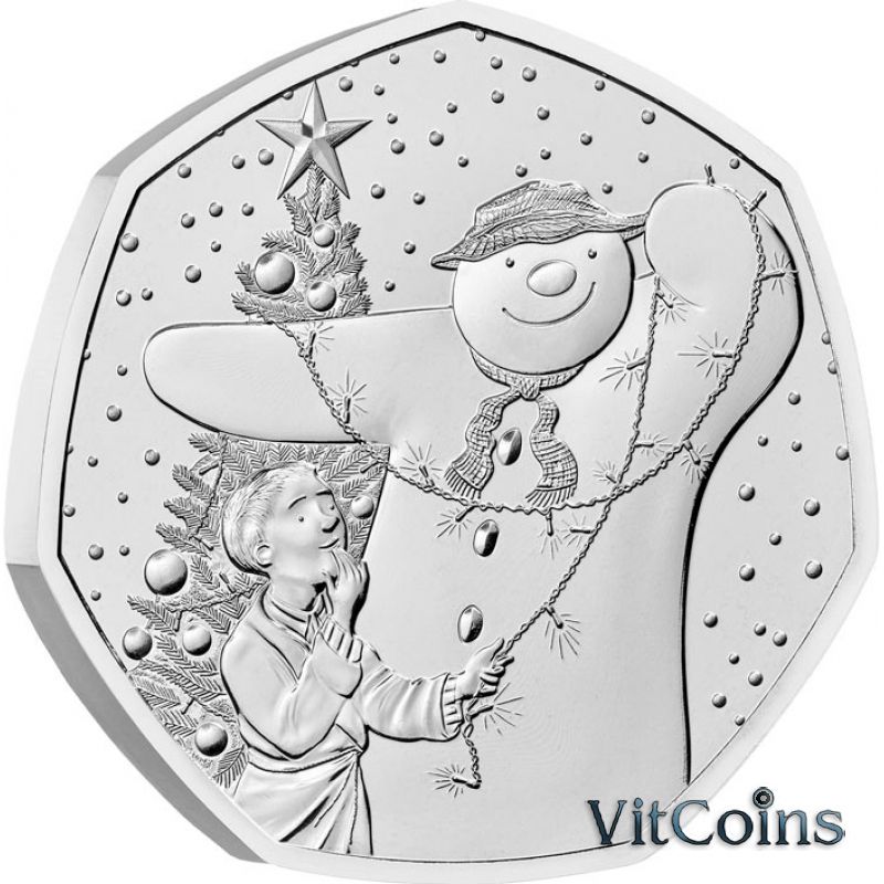 Монета Великобритания 50 пенсов 2025 год. Рождество. Снеговик. Буклет