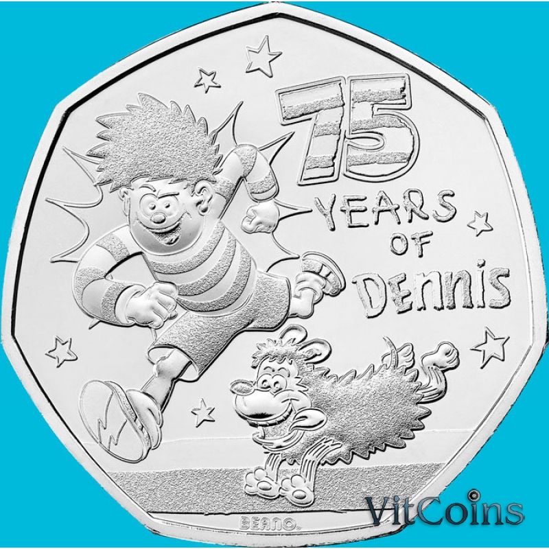 Монета Великобритания 50 пенсов 2026 год. Деннис-непоседа. Буклет