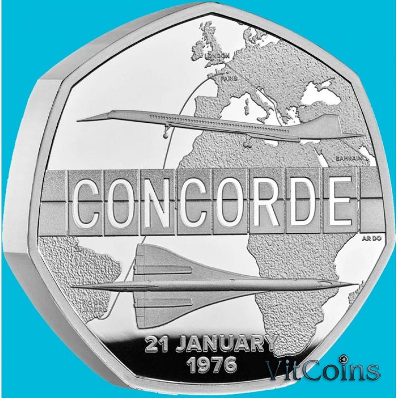 Монета Великобритания 50 пенсов 2026 год. Конкорд