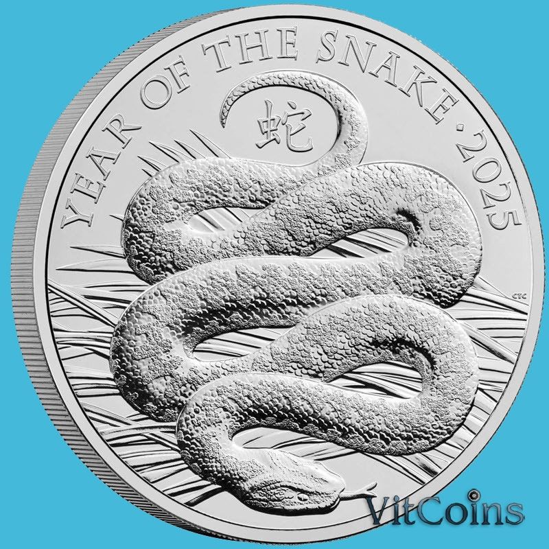 Монета Великобритания 5 фунтов 2025 год. Год змеи. Буклет Монета Великобритания 5 фунтов 2025 год. Год змеи. Буклет