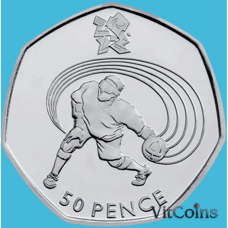 Монета Великобритании 50 пенсов 2011 год. Паралимпийские игры. Голбол. Блистер