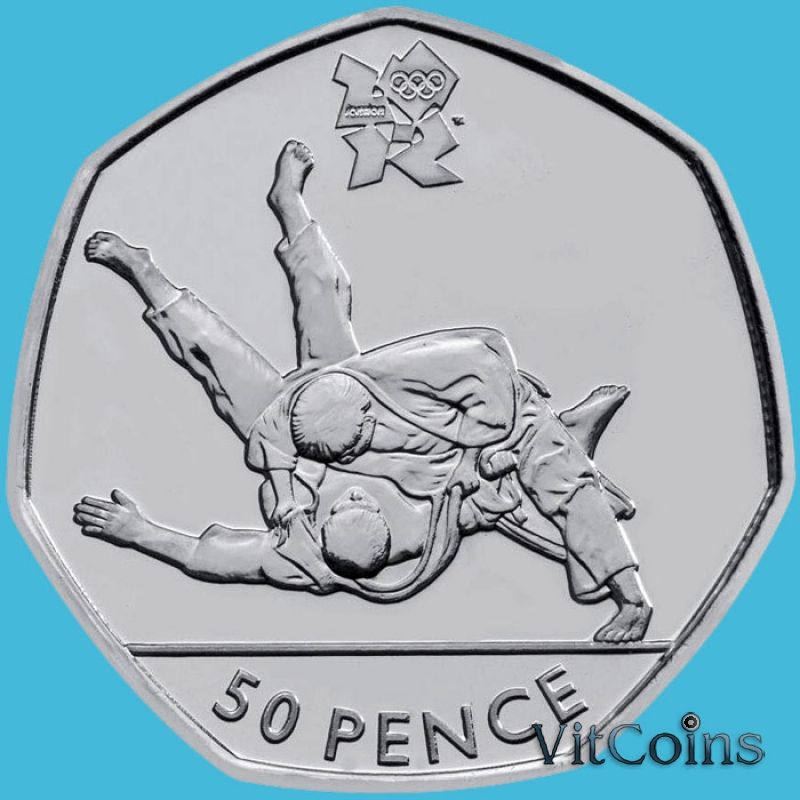 Монета Великобритании 50 пенсов 2011 год. Олимпиада. Дзюдо. Блистер