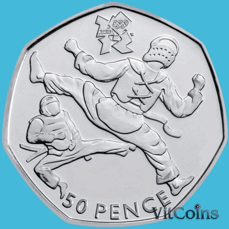 Монета Великобритании 50 пенсов 2011 год. Олимпиада. Тхэквондо. Блистер