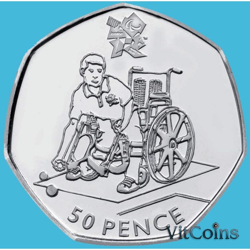 Монета Великобритании 50 пенсов 2011 год. Паралимпийские игры.Бочче. Блистер