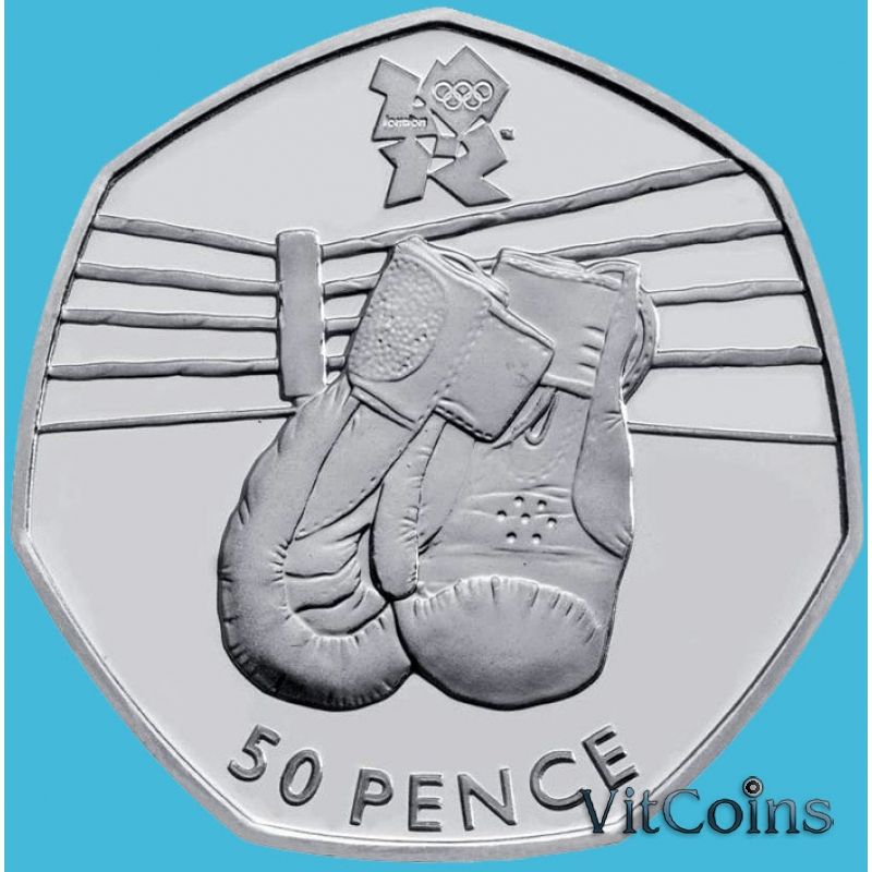 Монета Великобритании 50 пенсов 2011 год. Олимпиада. Бокс. Блистер