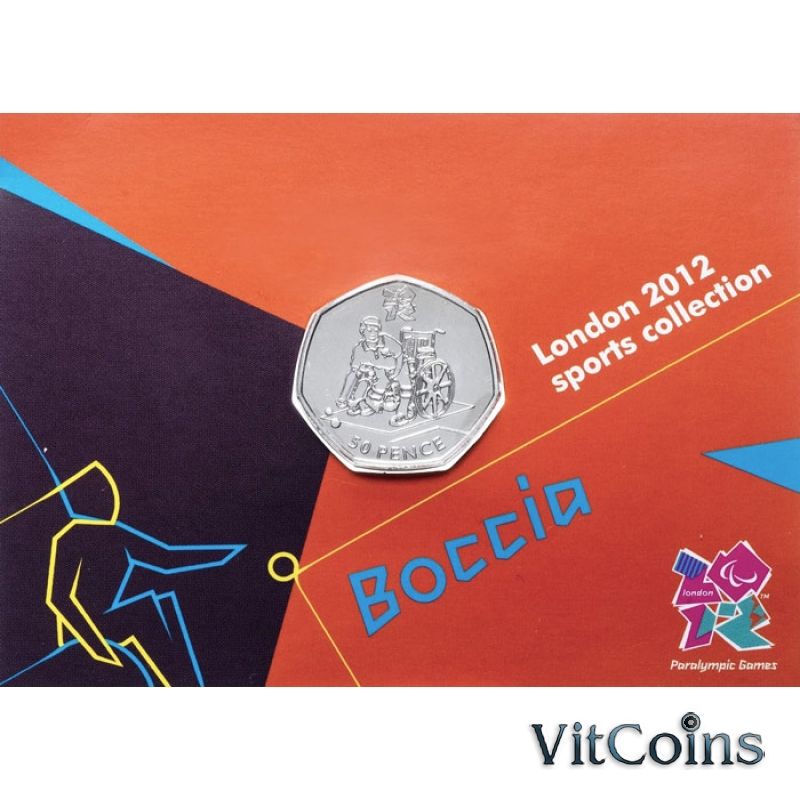 Монета Великобритании 50 пенсов 2011 год. Паралимпийские игры.Бочче. Блистер
